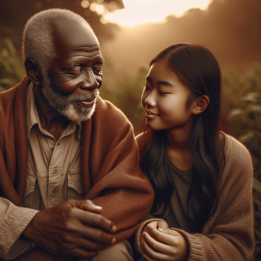 An elder and young person sharing a meaningful moment together