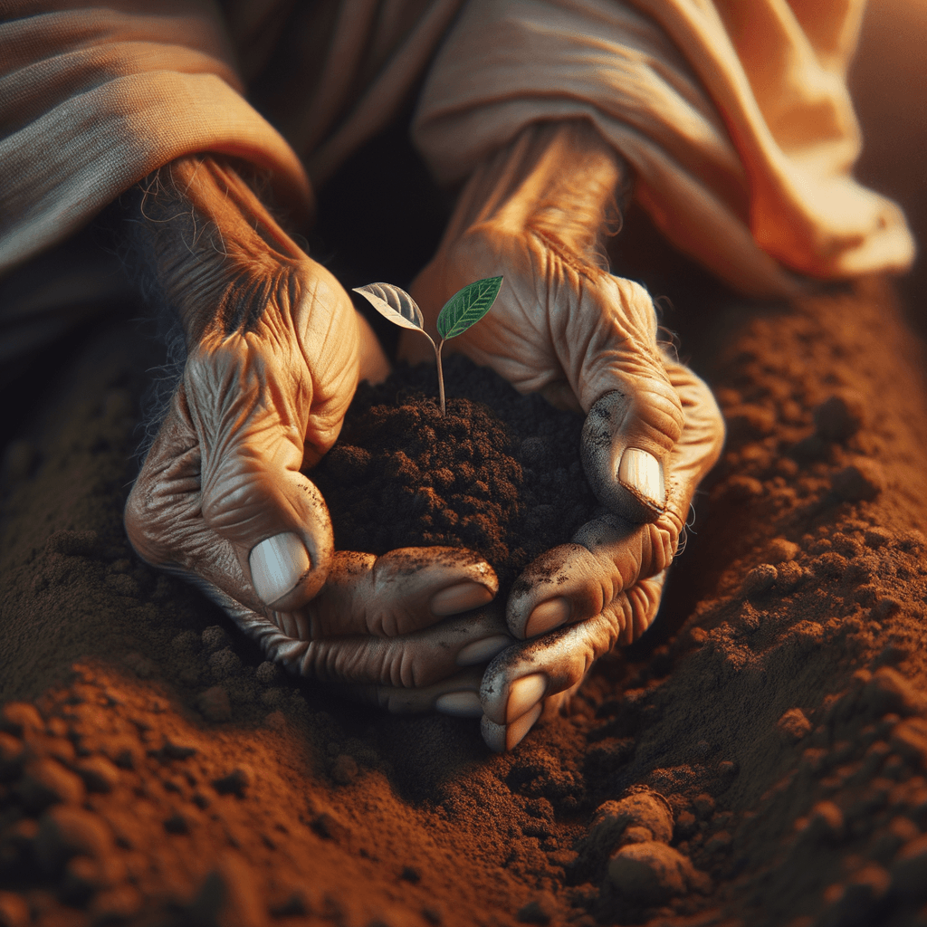 Hands touching earth, planting seeds, real connection to material world