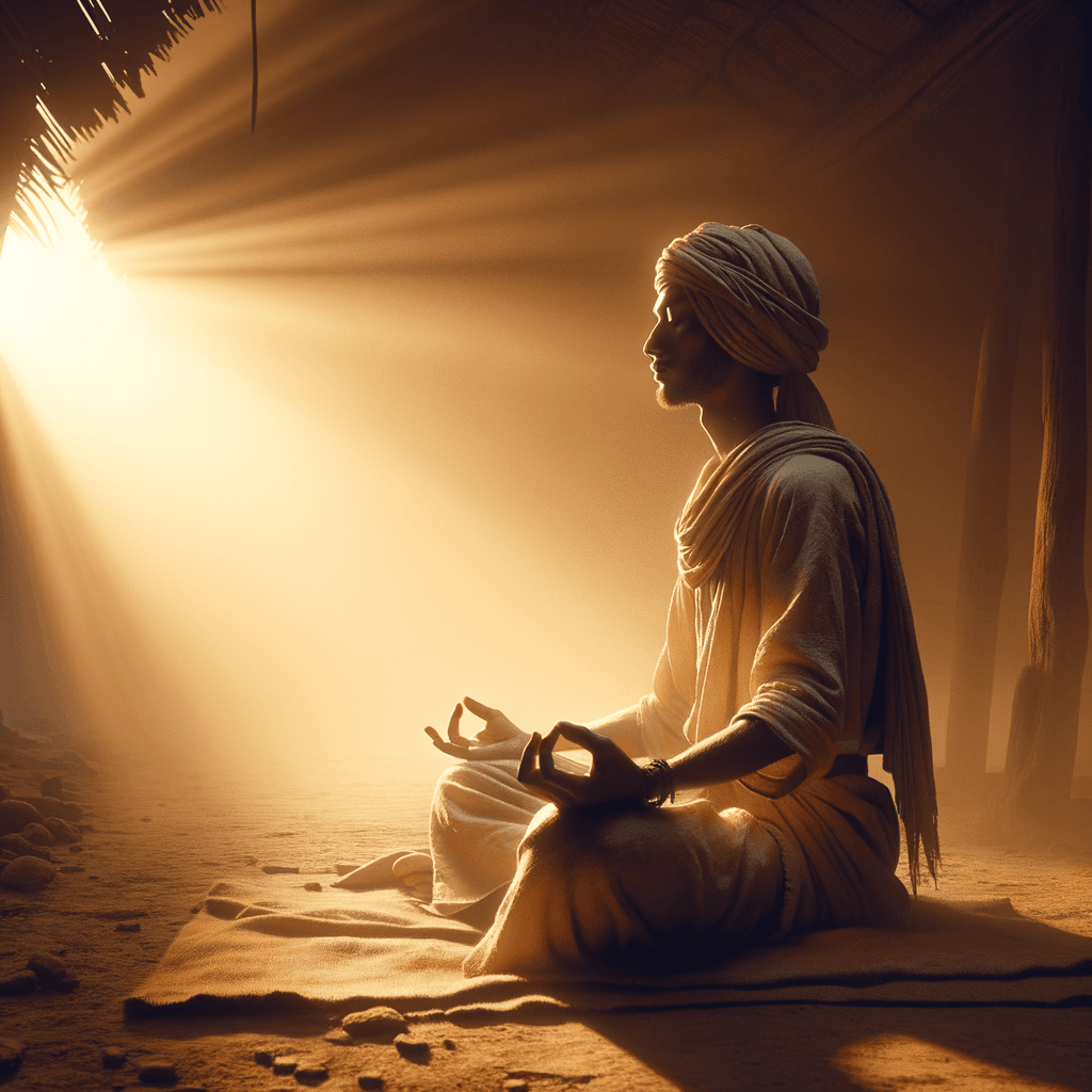 Love Farmer meditating at dawn, earning through presence